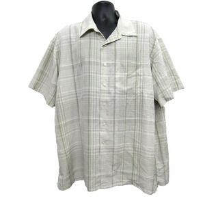 Van Heusen Mens Shirt XXL 18-18.5 Green Beige Short Sleeve Casual Button